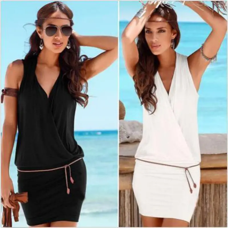 Pure Color Ladies Sexy Strapless Sleeveless A-Line Dress Style 3