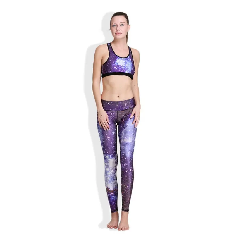 Purple Starry Sky Tank Vest Sunset 3D Digital Printing Elastic Breathablerun Sports Stylish Leggings Suit 1