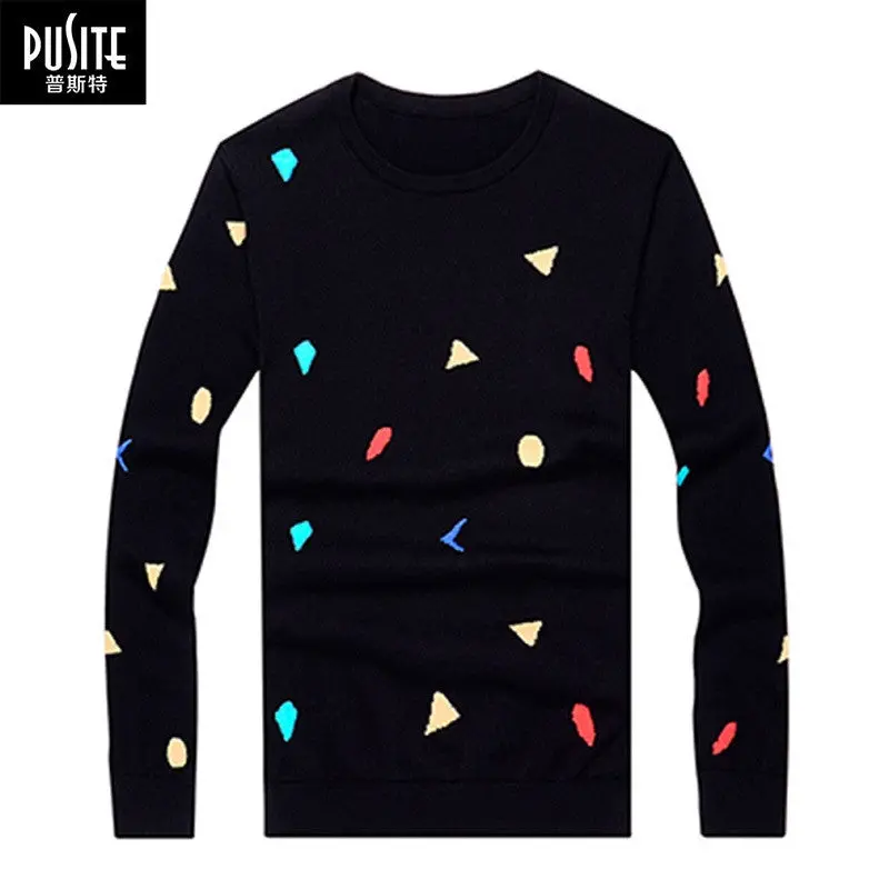 Pusite 'S O-Neck Exquisite Colorful Jacquard Dot Pullover Elasticity Thin Sweaters 1