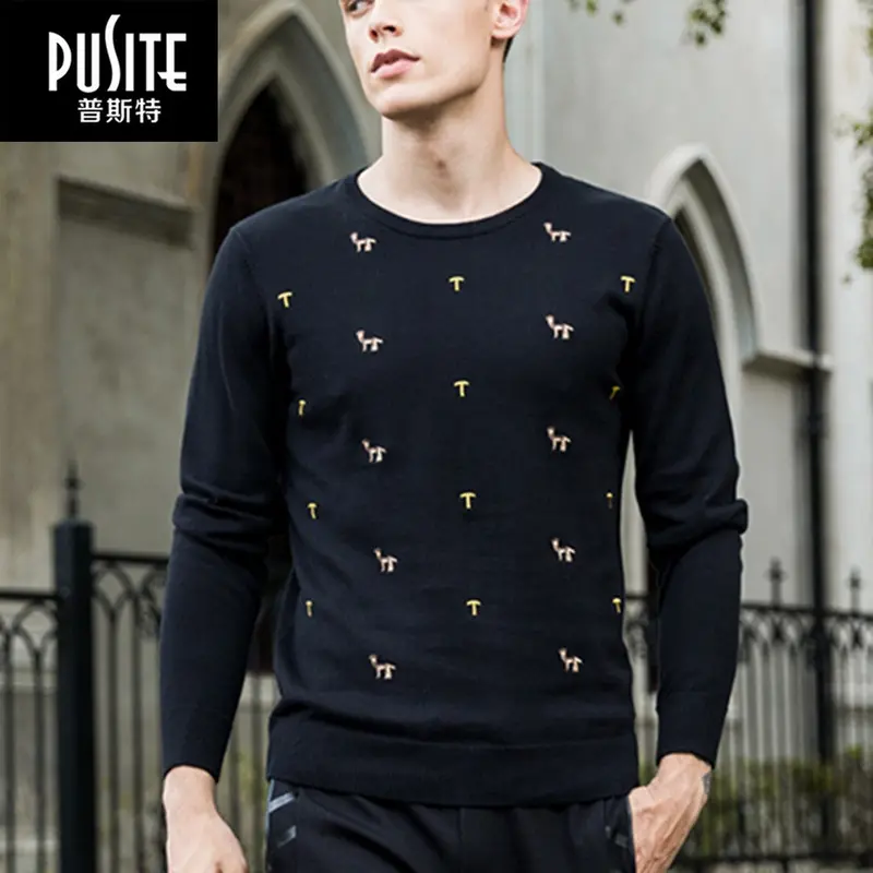 Pusitewool Pattern Dog Sweaters Embroidered Knitting Pullovers O-Neck Casual Clothing 1