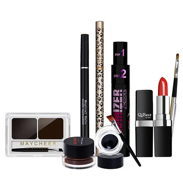 Qibest 7Pcs Makeup Set Eyebrow Powder +Eyeliner+Mascara+Lipstick+Eyebrow Pencil+2 X Eyeline Gel Cosmetics 1