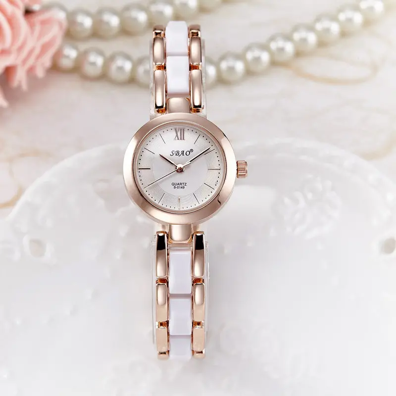 Quartz Ladies Watch Women Famous Crystal Bezel Silver Dial Two Tone Bracelet Watch Feida 1
