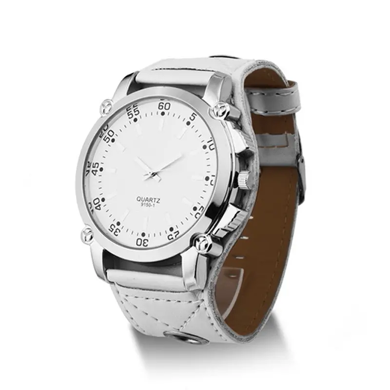 Quartz Sport Luminousoversized Wrist Watch Analog Round Dial Leather Belt 3