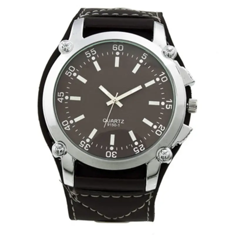 Quartz Sport Luminousoversized Wrist Watch Analog Round Dial Leather Belt 4
