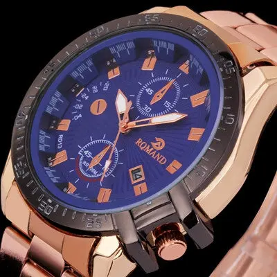 Quartz Watch Top Luxury Mens Black Dial Gold Stainless Steel Date Military Army Clock Analog Relogio Masculino 2