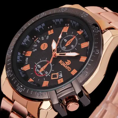 Quartz Watch Top Luxury Mens Black Dial Gold Stainless Steel Date Military Army Clock Analog Relogio Masculino 3
