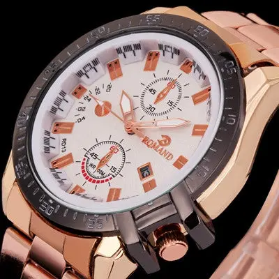 Quartz Watch Top Luxury Mens Black Dial Gold Stainless Steel Date Military Army Clock Analog Relogio Masculino 4