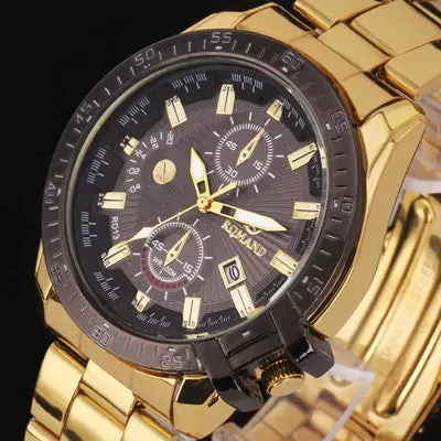 Quartz Watch Top Luxury Mens Black Dial Gold Stainless Steel Date Military Army Clock Analog Relogio Masculino 5