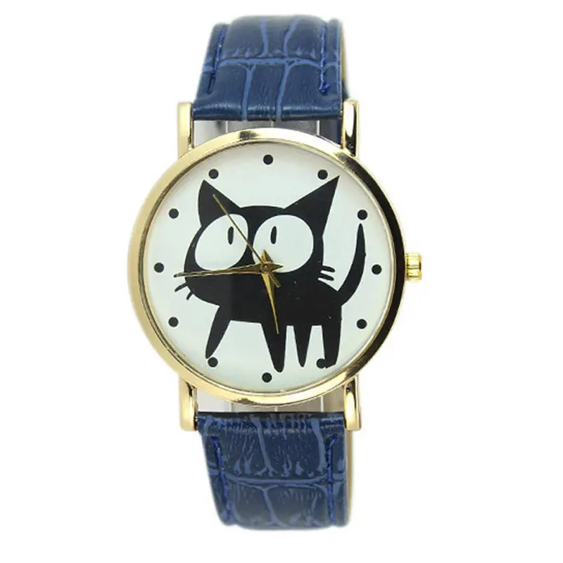Quartz Watch Women Dress Rhinestone Watch Lady Girl Bracelet Wristwatches Fine Cute Cat Printed Relogio 1