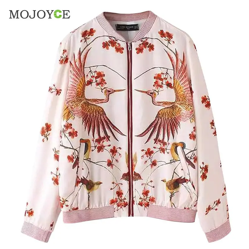 Quilting Jackets Women Floral Print Women Basic Coats Long Sleeve Zipper Women Bomber Jacket Coat 1