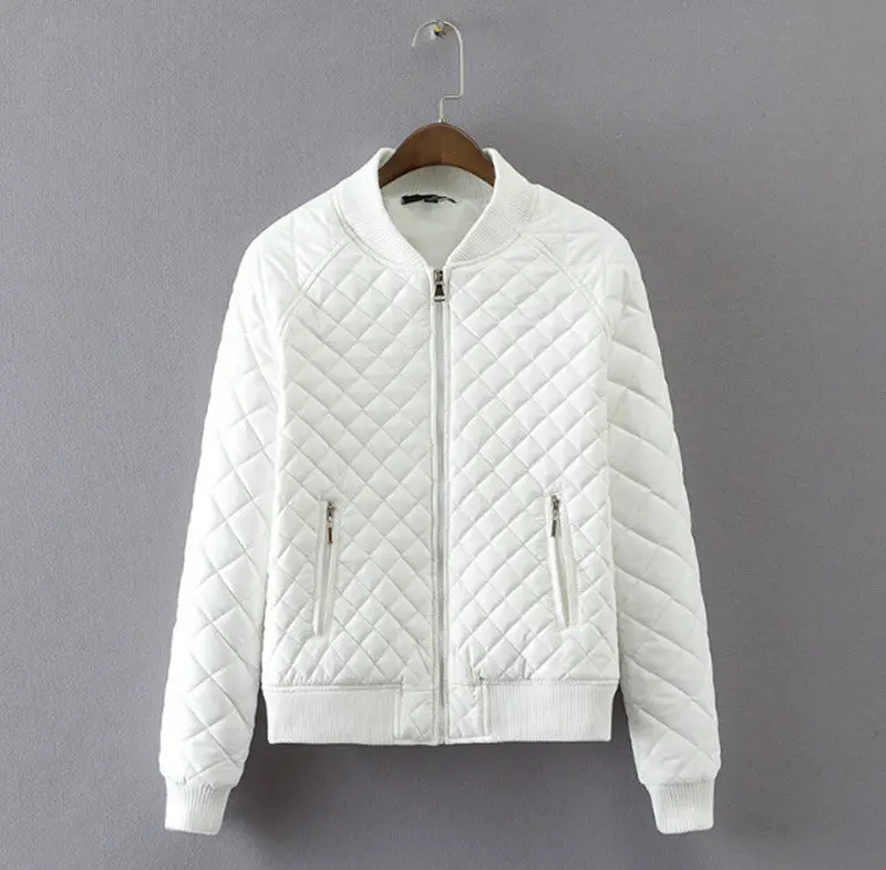Quilting Plaid Bomber Quilted Jacket Zipper Pockets Long Sleeve Thick Padded Short Coat Pilots Outwear Tops Black White 4