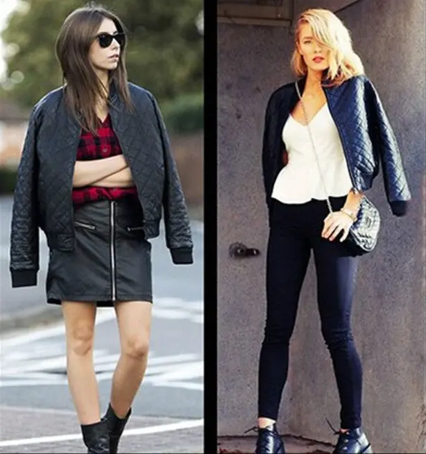 Quilting Plaid Bomber Quilted Jacket Zipper Pockets Long Sleeve Thick Padded Short Coat Pilots Outwear Tops Black White 4