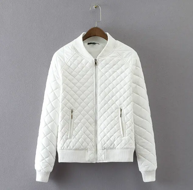 Quilting Plaid Bomber Quilted Jacket Zipper Pockets Long Sleeve Thick Padded Short Coat Pilots Outwear Tops Black White 5