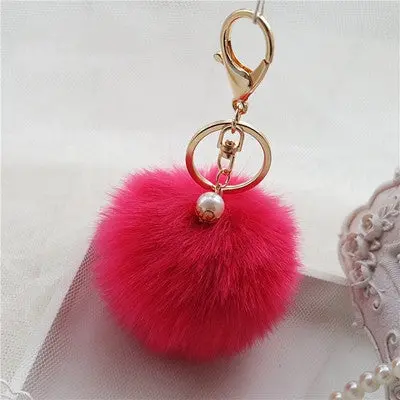 Rabbit Fur Ball Keychain Bag Plush Car Key Ring Car Key Pendant Keyring Handbag Charm Keyring Gif 6