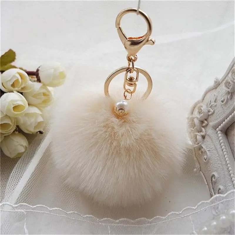 Rabbit Fur Ball Keychain Car Key Ring Chain Bag Plush Pendant Women Bag Usb Wallet Shoulder Bags Charm Key Chain Gift 1