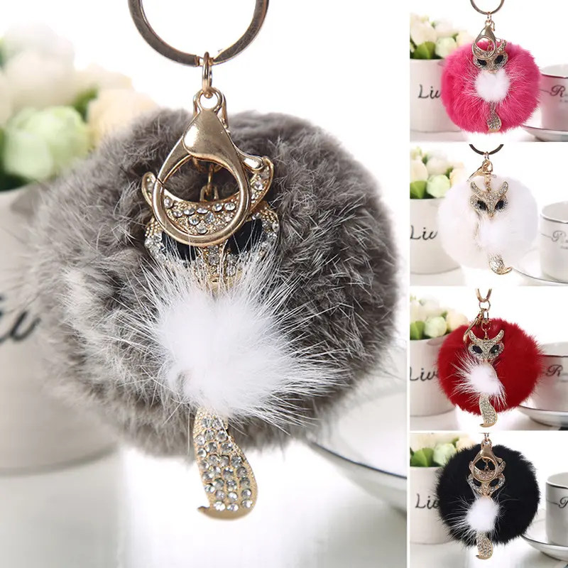 Rabbit Hair Ball Key Chain Pendant Auger Fox Handbags Accessories 2