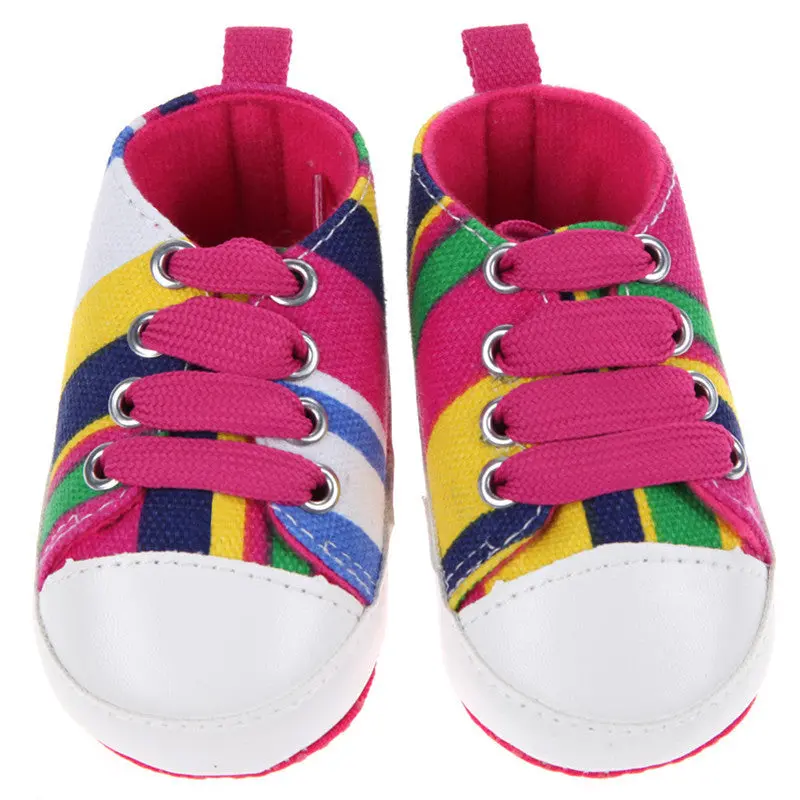 Rainbow Colorful Infant Toddler Born Baby Shoes Kids Classic Sports Sneakers Bebe St Bottom Anti-Slip T-Tied Shoes 1