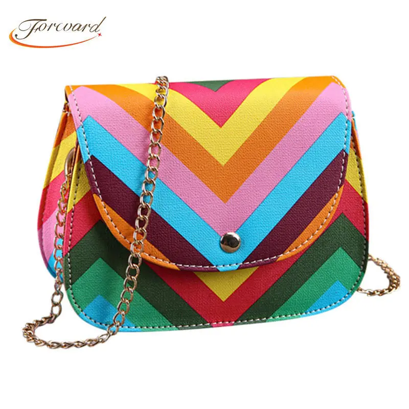 Rainbow Evening Bag Hbags Women Messenger Bags Leather Crossbody Shoulder Bag Stripes Colorful Party Bags Bolsa Feminina 2