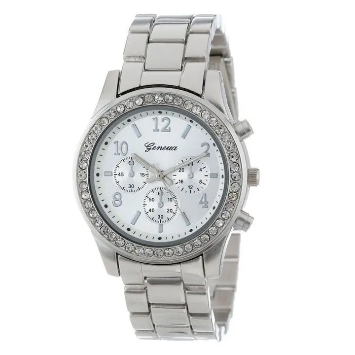 Rainbow Faux Chronograph Quartz Watch Gold Classic Ladies Women Crystals Steel Metal Watch Silver&Rose Gold&Gold 4