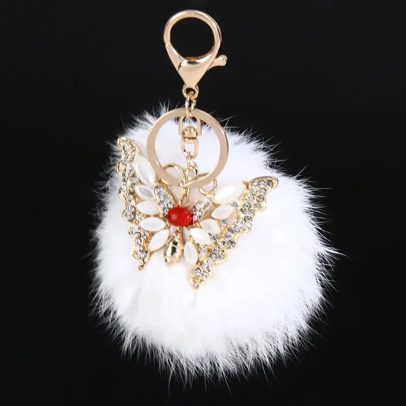 Real Fur Fluffy Rabbit Hair 9 Cm Pompom Ball Key Chain Car Strap Bag Charms For Gift1stl 2