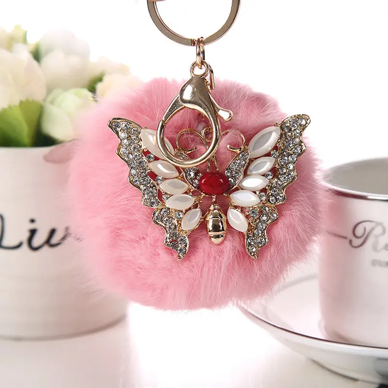 Real Fur Fluffy Rabbit Hair 9 Cm Pompom Ball Key Chain Car Strap Bag Charms For Gift1stl 6