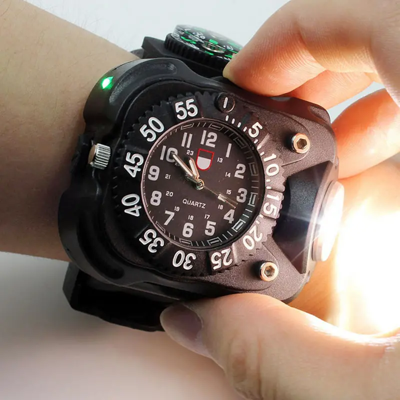 Rechargeable Waterproof Led Wrist Watch Flashlight Torch Lamp Light Outdoor Camping Hiking Sport Wristwatch 1