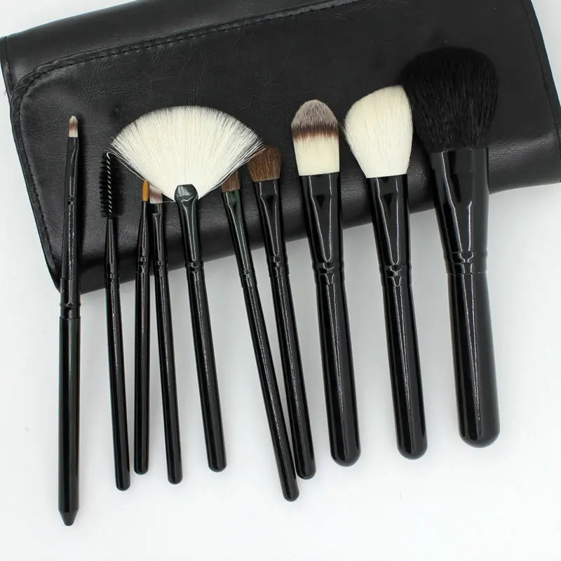 Red Black 10Pcs Makeup Brushes Cosmetic Powder Eye Shadow Brush St Make Up Brush Tool Leather Case 1