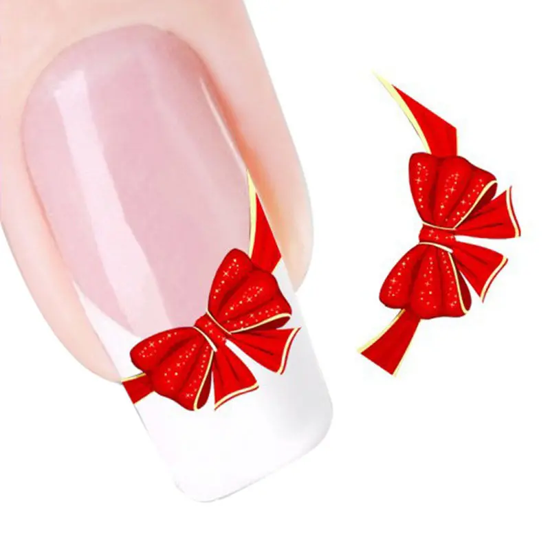 Red Bows Design Nail Tip Art Water Transfers Decal Sticker 1