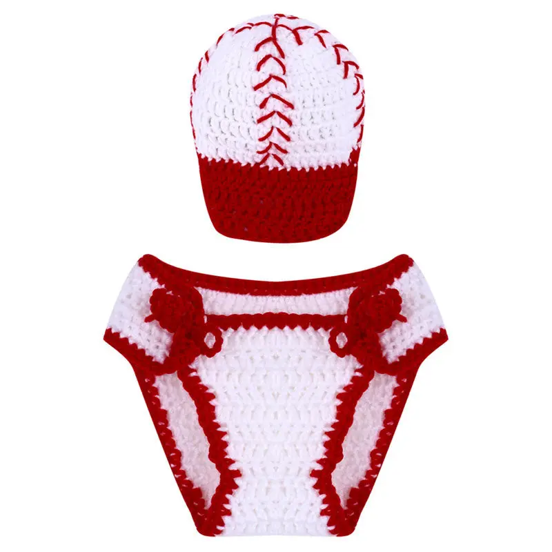 Red Hmade Born Baseball Caps Infant Knitted Beanies Baby Prop Crochet Hats Born Pography Accessories 0-4 Months 1
