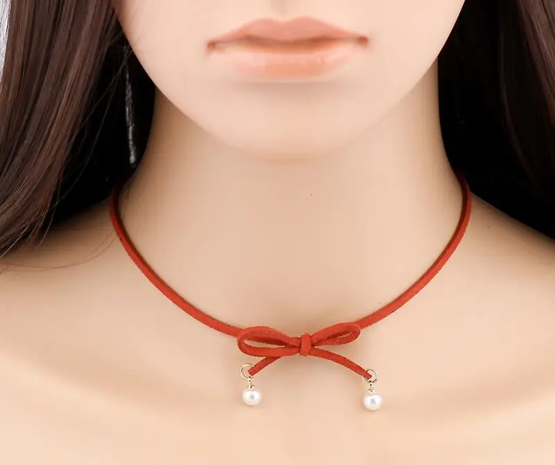 Red Rope Bowknot Choker Necklace Psxl057 1