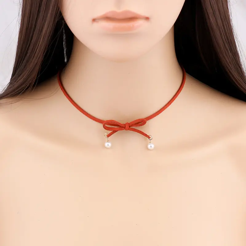 Red Rope Bowknot Choker Necklace Psxl057 2