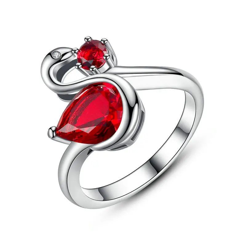 Red Ruby Stone Swan Shape Finger Rings For Bijoux Femme R201 1
