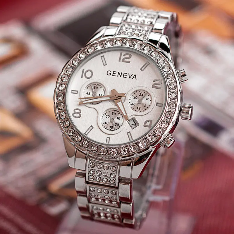 Relogio Feminino Date Day Clock Stainless Steel Watch Gold Lady Crystal Watch Quartz Clock Women Best Gift 3