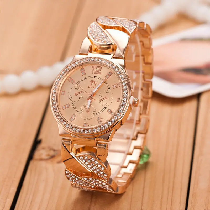 Relogio Feminino Dress Watch Crystal Bling Women Girl Beauty Wristwatch Stainless Steel Wrist Gold Watch Relojes Mujer 1