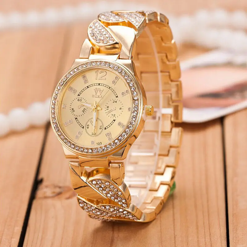 Relogio Feminino Dress Watch Crystal Bling Women Girl Beauty Wristwatch Stainless Steel Wrist Gold Watch Relojes Mujer 2