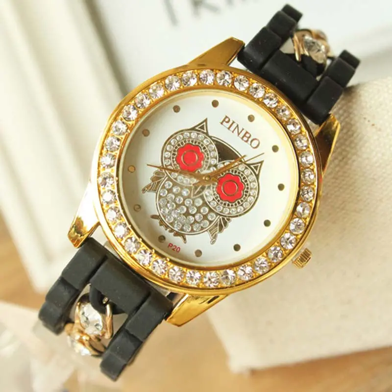 Relogio Feminino Ladies Watches Women Silicone Chain Diamond Owl Pattern Quartz Wrist Watch Feida 1