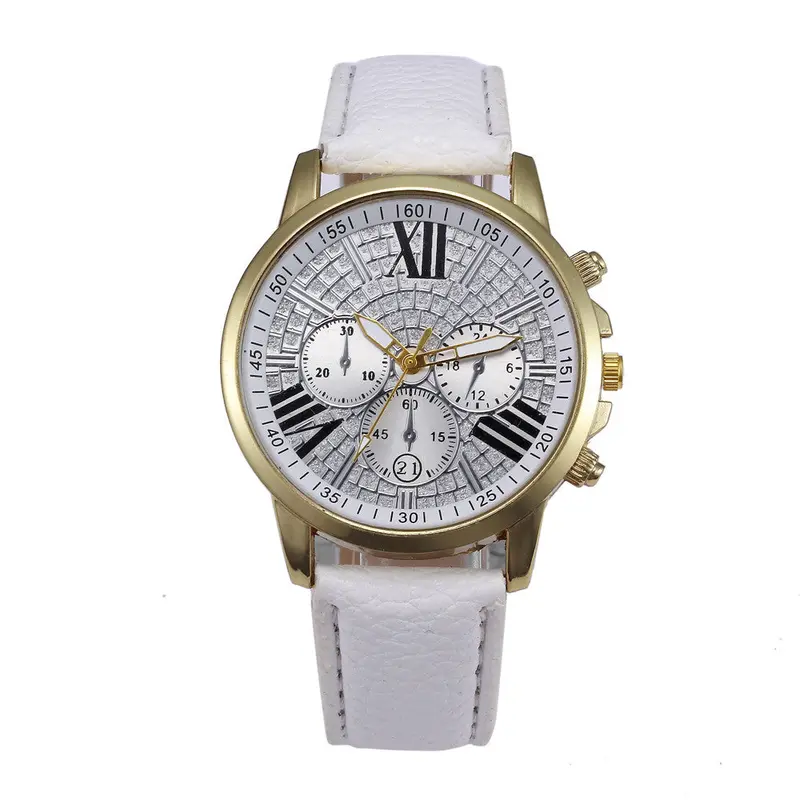 Relogio Feminino Women Sport Watches White Pu Leather Belt Casual Watch Stainless Steel Dial Quartz Wrist Watch Feida 1