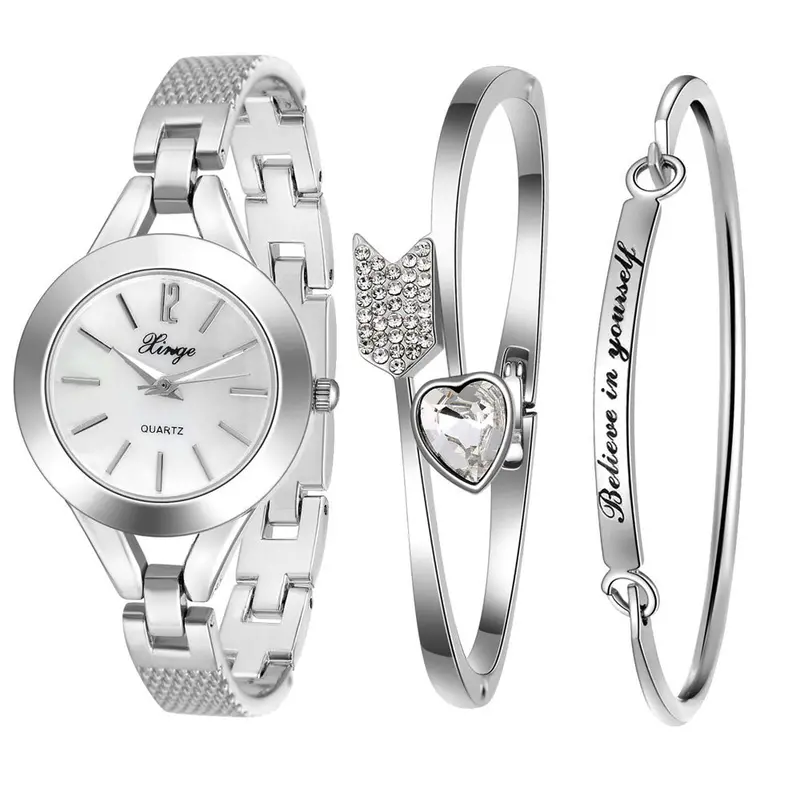 Relogio Feminino Women Wristwatches Silver Rhinestone Bangle Bracelet Watch And Set 173S Clock Feida 1