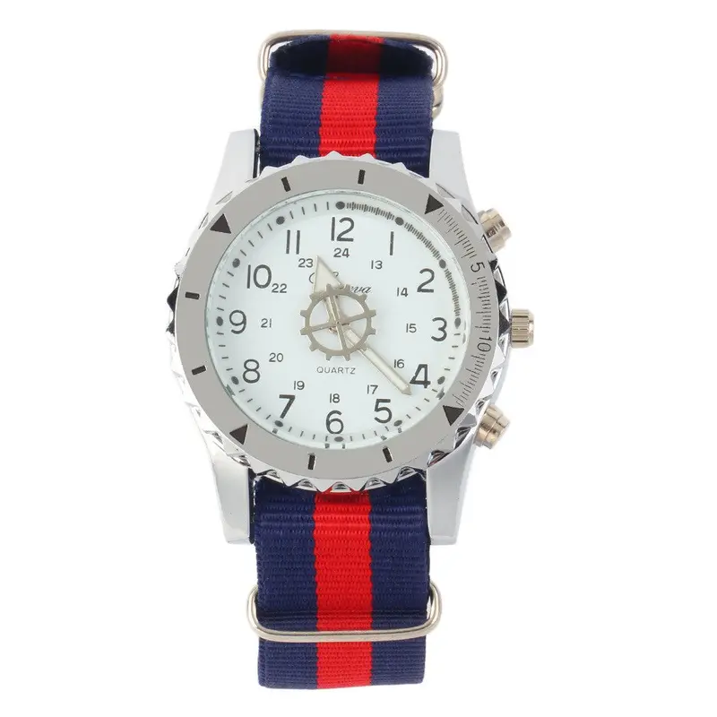 Relogio Femininoround Sliver Casequartz Analog Watch Stripe Cloth Band White Dial 1