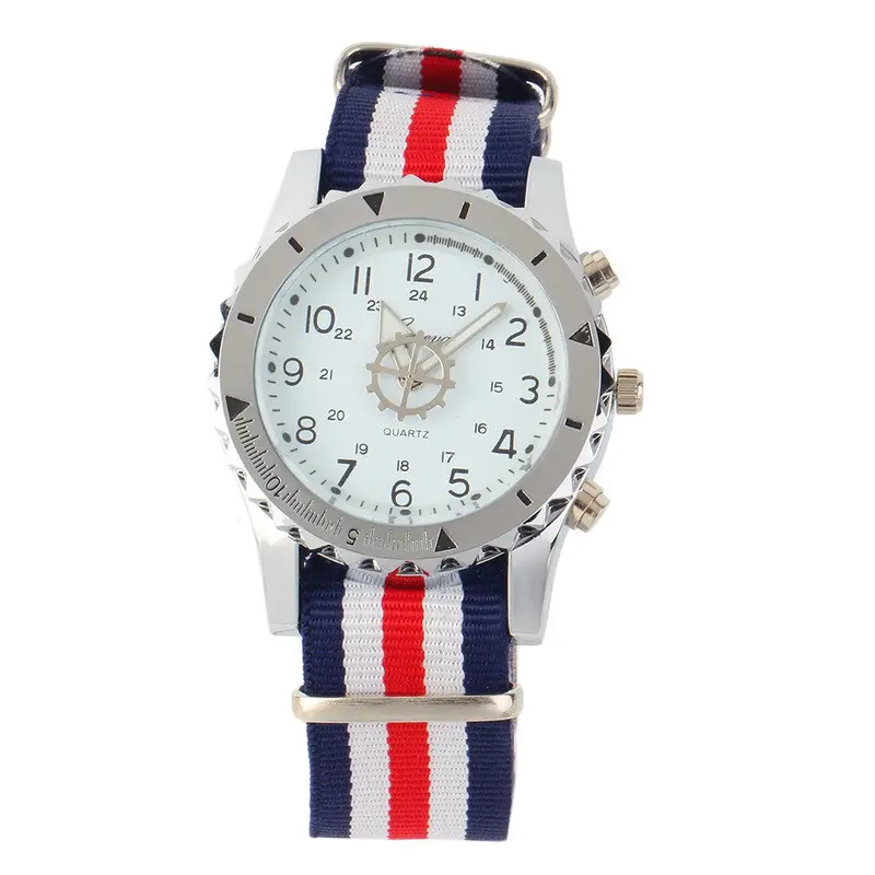 Relogio Femininoround Sliver Casequartz Analog Watch Stripe Cloth Band White Dial 2