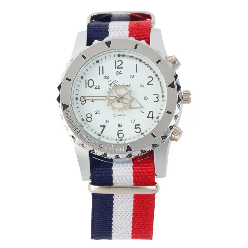 Relogio Femininoround Sliver Casequartz Analog Watch Stripe Cloth Band White Dial 3