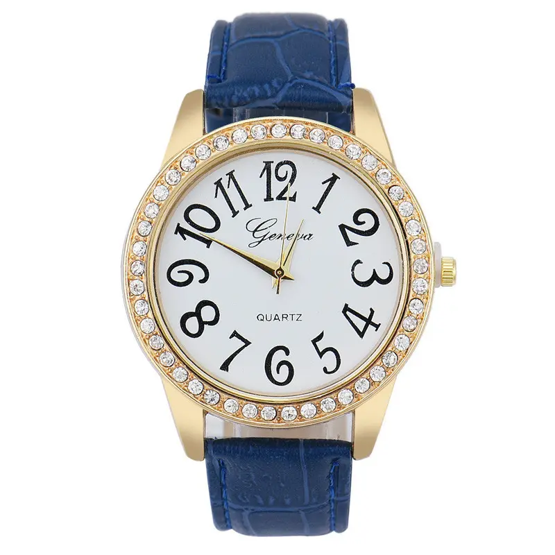 Relogio Leather Belt Gold Color Case Women Watch Top Geneva Able Blue Black Dial Scale Quartz Clock Lady Gift 1