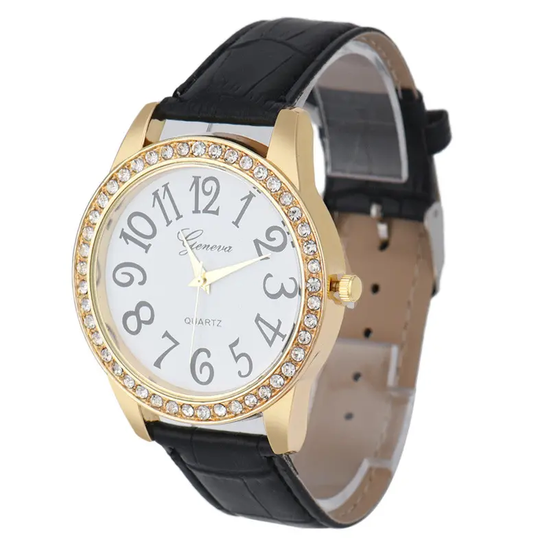 Relogio Leather Belt Gold Color Case Women Watch Top Geneva Able Blue Black Dial Scale Quartz Clock Lady Gift 2