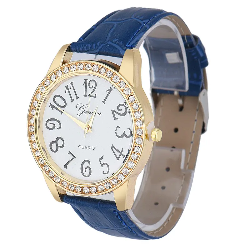 Relogio Leather Belt Gold Color Case Women Watch Top Geneva Able Blue Black Dial Scale Quartz Clock Lady Gift 3