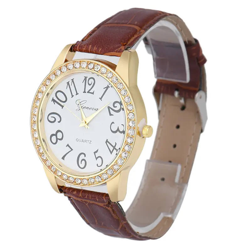 Relogio Leather Belt Gold Color Case Women Watch Top Geneva Able Blue Black Dial Scale Quartz Clock Lady Gift 4