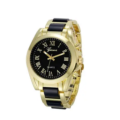 Relogio Luxury Watches Women Geneva Roman Numeral Gold Clock Gold Plated Metal/Nylon Link Relojes Relogio Feminino 1