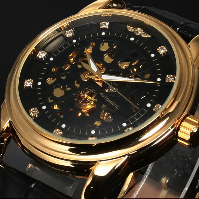 Relogio Masculino Mechanical Montre A Men Classic Transparent Steampunk Skeleton Mechanical Leather Watch Feida 1
