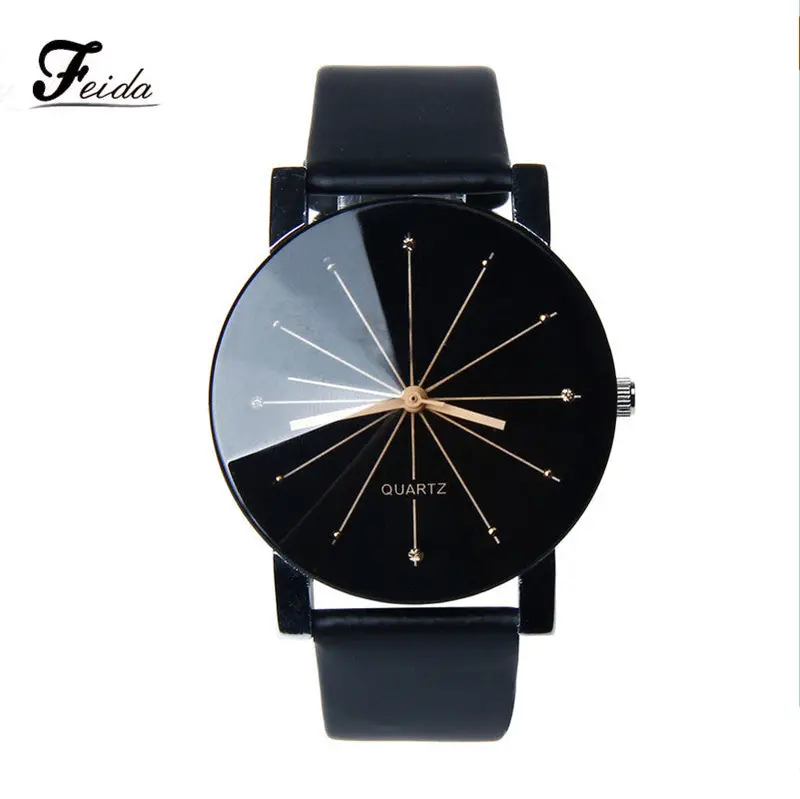 Relogio Masculino Men Quartz Dial Clock Leather Wrist Watch Wristwatches Round Case & 1