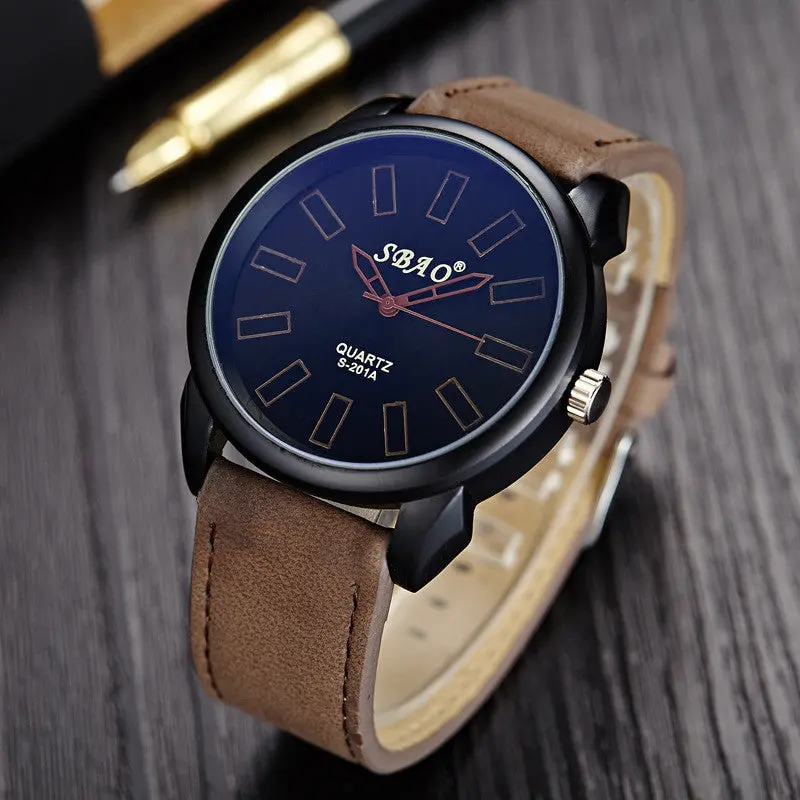Relogio Masculino Vintage Men's Waterproof Leather Strap Sport Quartz Army Watch Mens Watches Top Luxury Sbao 1