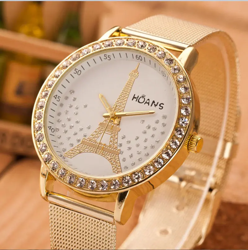 Relogio Watch Women Fresh Style Woman Wristwatch Lady Dress Crystal Tower Gold Stainless Steel Mesh Montre 1
